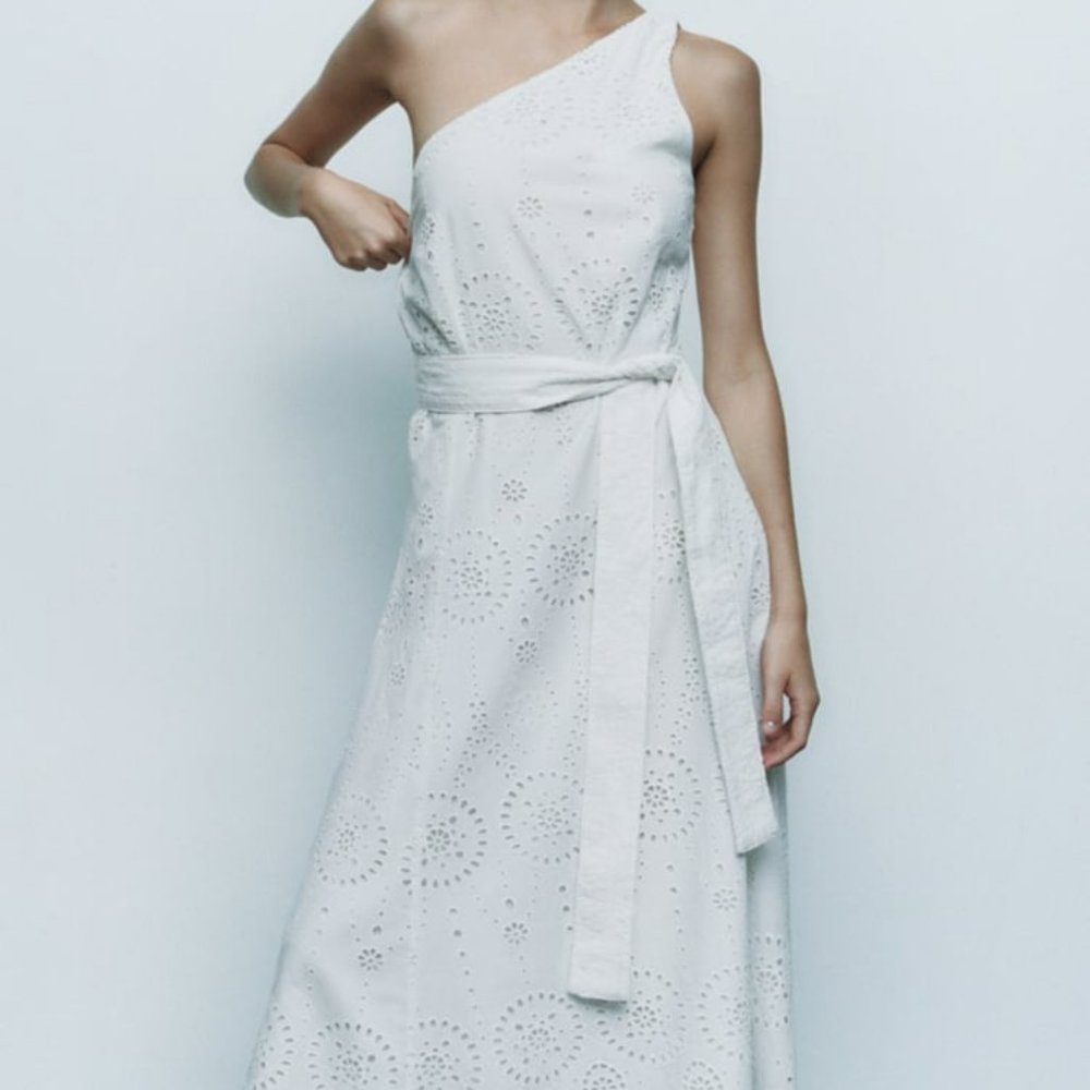 NWT ZARA EMBROIDERED ASYMMETRIC DRESS SZ S